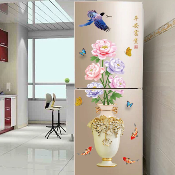 Многоразовая интерьерная наклейка на холодильник "Ваза с цветами"